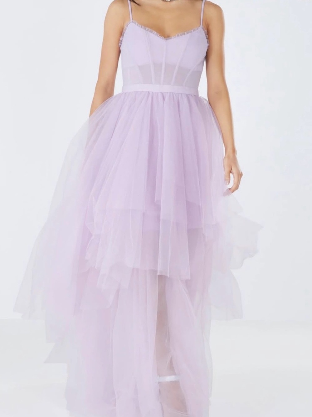 BCBG Lilac High-Low Layered Tulle Spaghetti-Strap Dress
